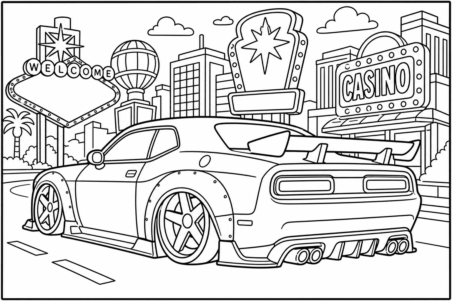 Dodge Challenger SRT Hellcat coloring page from the American Muscle Cars book