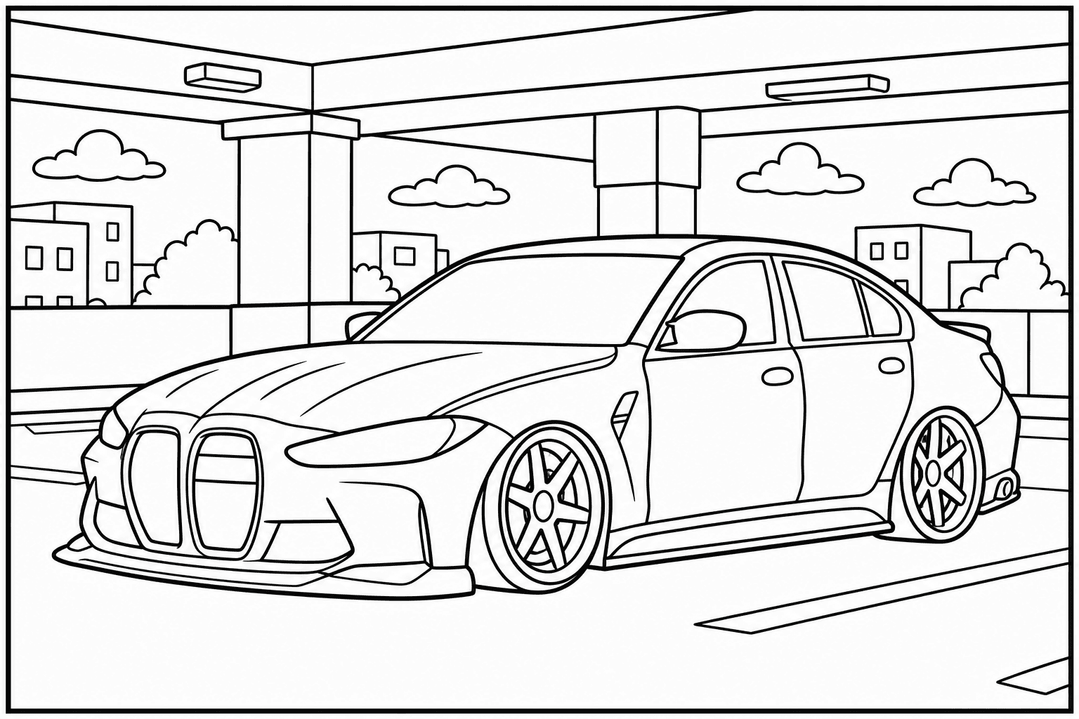 BMW M3 Competition G80 coloring page from the BMW Invasion book