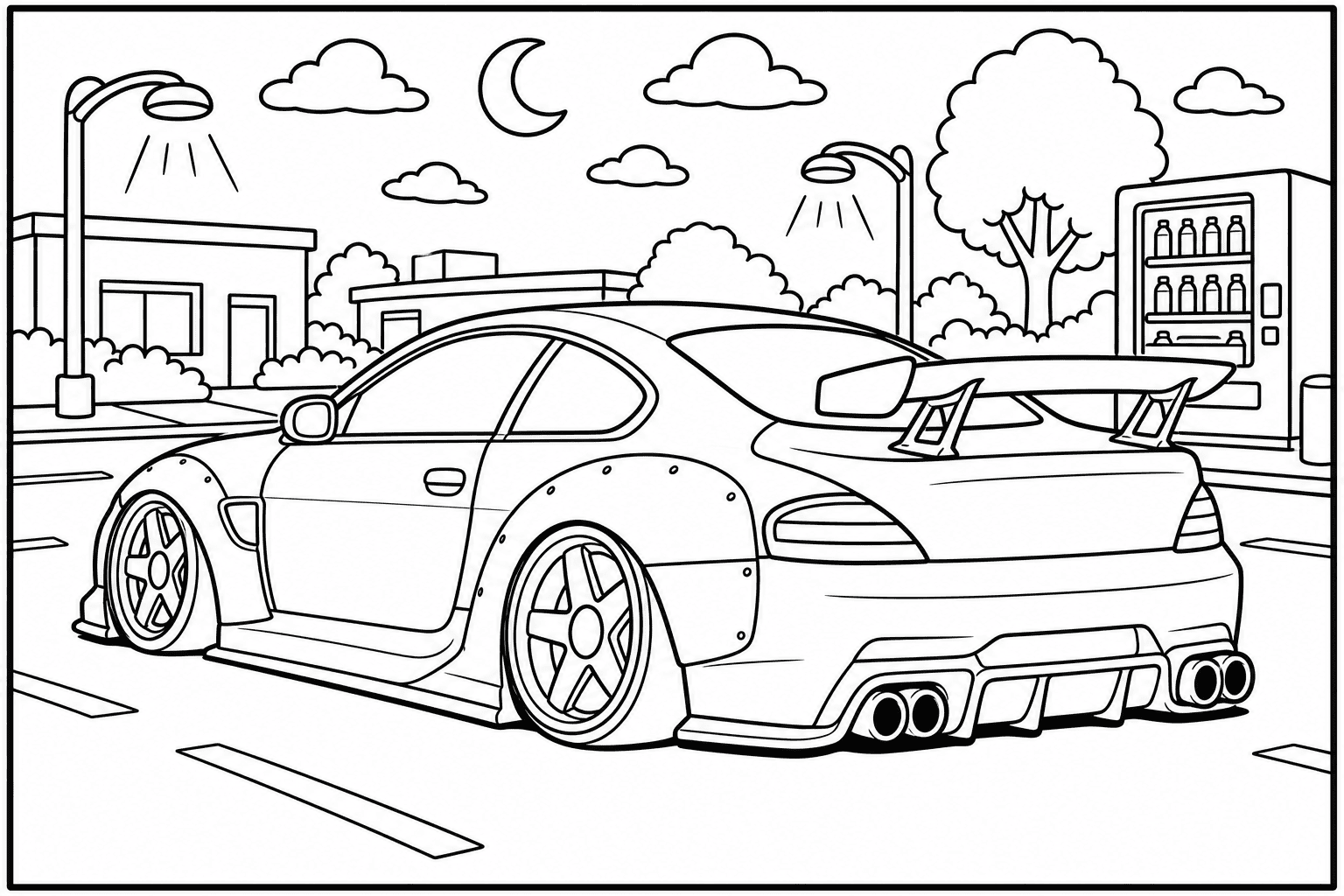 BMW M6 E63 Coupe coloring page — version 2, printable black and white car outline for kids