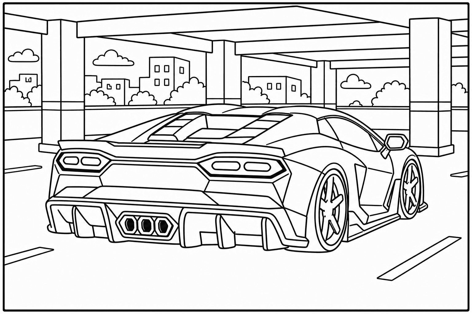 Lamborghini Revuelto coloring page from the Exotic Cars Club book