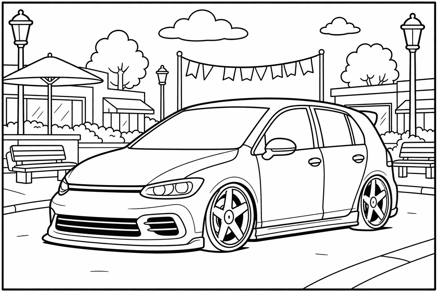 Volkswagen Golf R Mk8 coloring page from the German Legends book