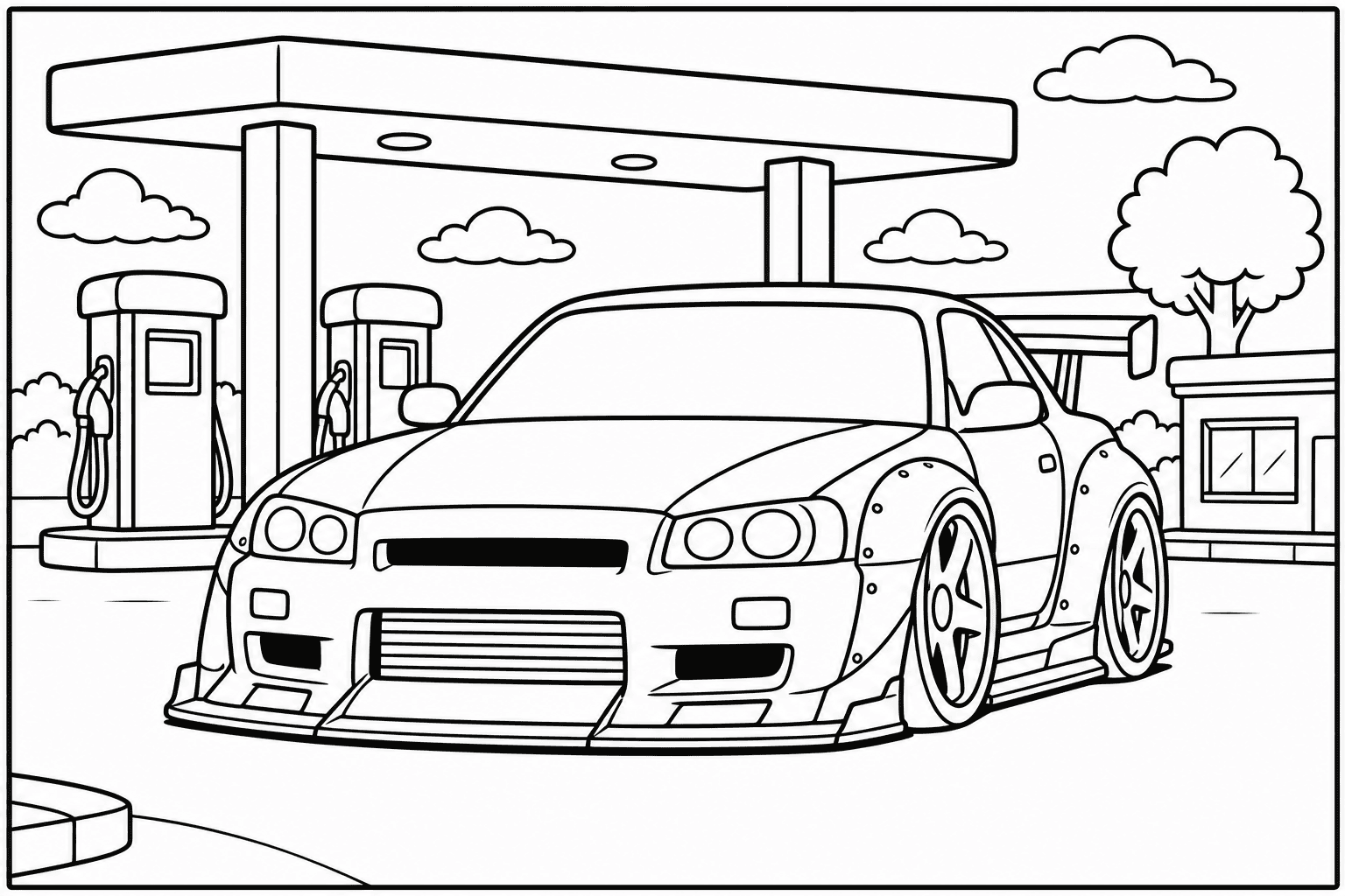 Nissan Skyline R34 GT-R coloring page from the JDM Edition book