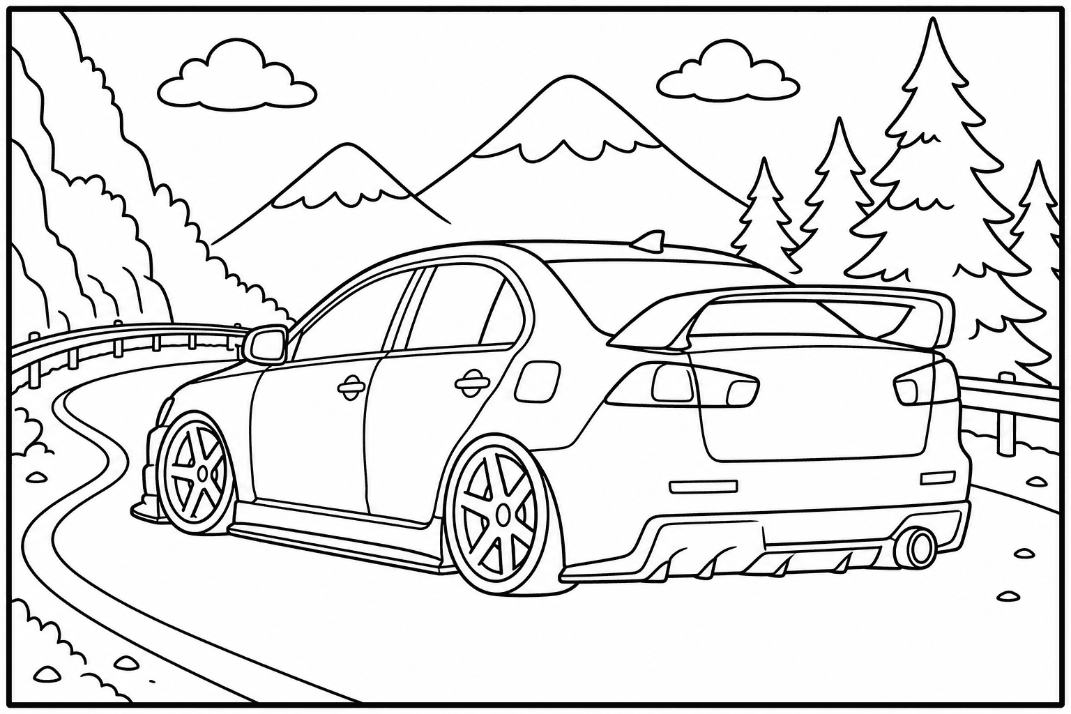 Mitsubishi Lancer Evolution X coloring page from the JDM Edition book