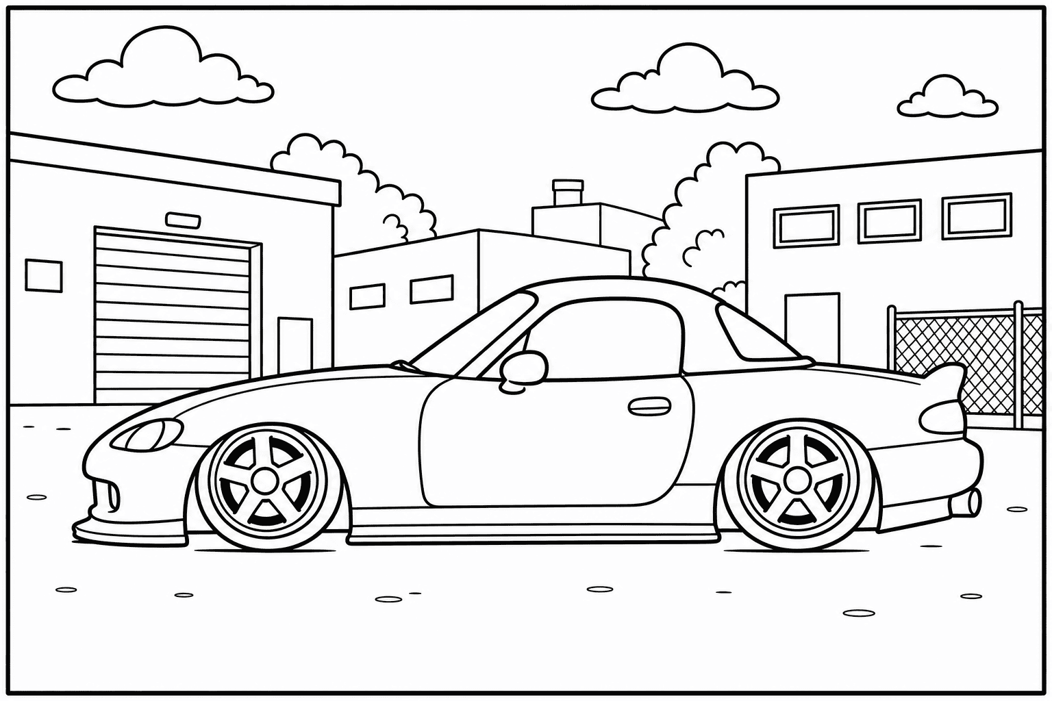 Mazda Miata MX-5 ND coloring page — version 2, printable black and white car outline for kids
