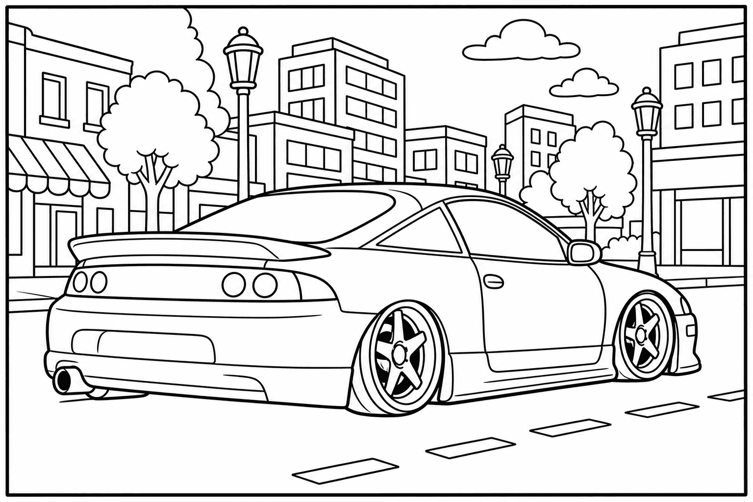 Mitsubishi Eclipse GSX coloring page — version 3, printable black and white car outline for kids