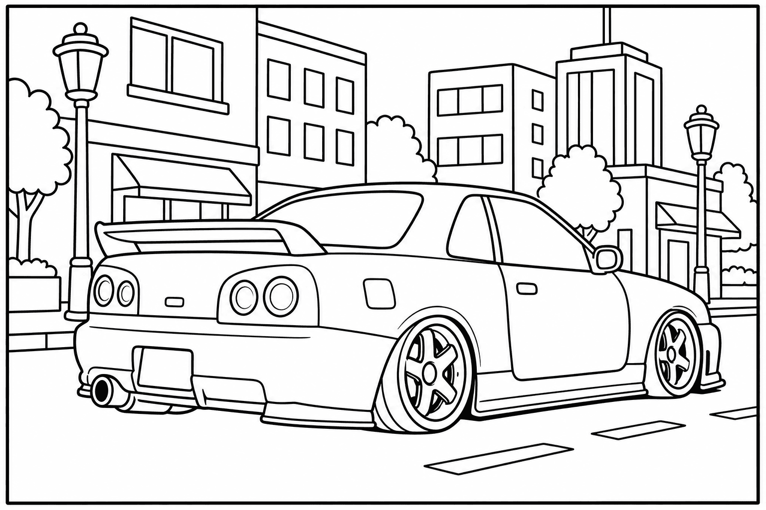 Nissan Skyline R34 GT-R coloring page from the JDM Edition book