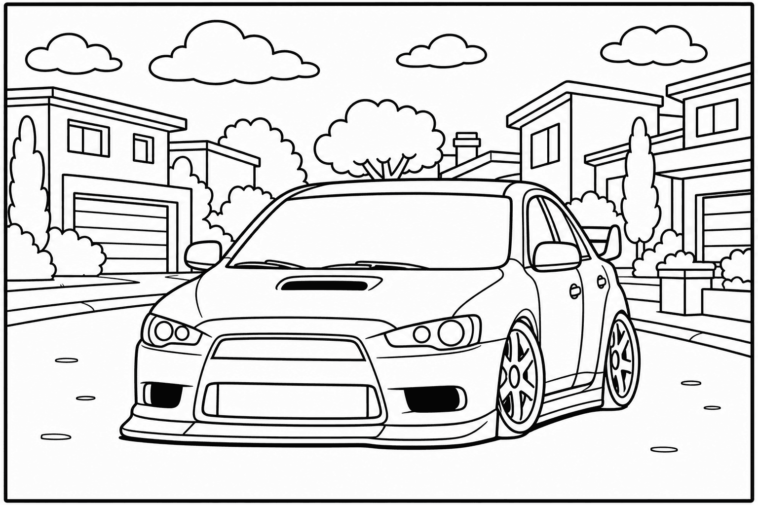 Mitsubishi Lancer Evolution X coloring page from the JDM Edition book