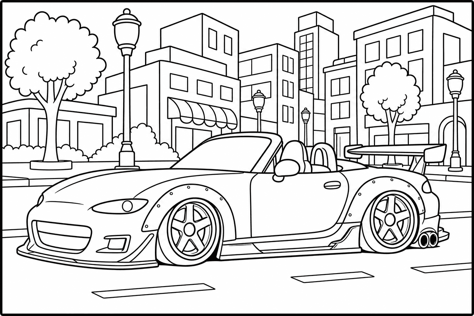 Mazda Miata MX-5 ND coloring page — version 3, printable black and white car outline for kids