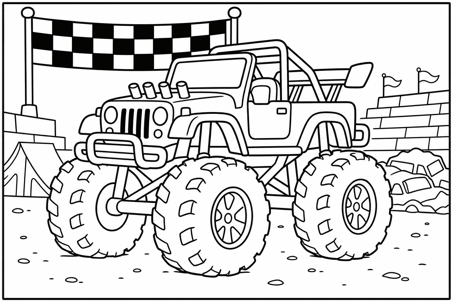 Military Jeep Monster Truck coloring page