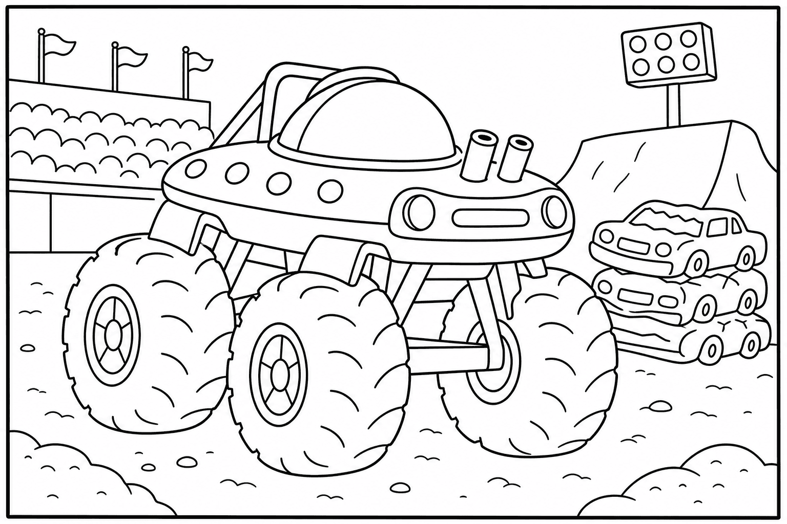 Alien UFO Monster Truck coloring page