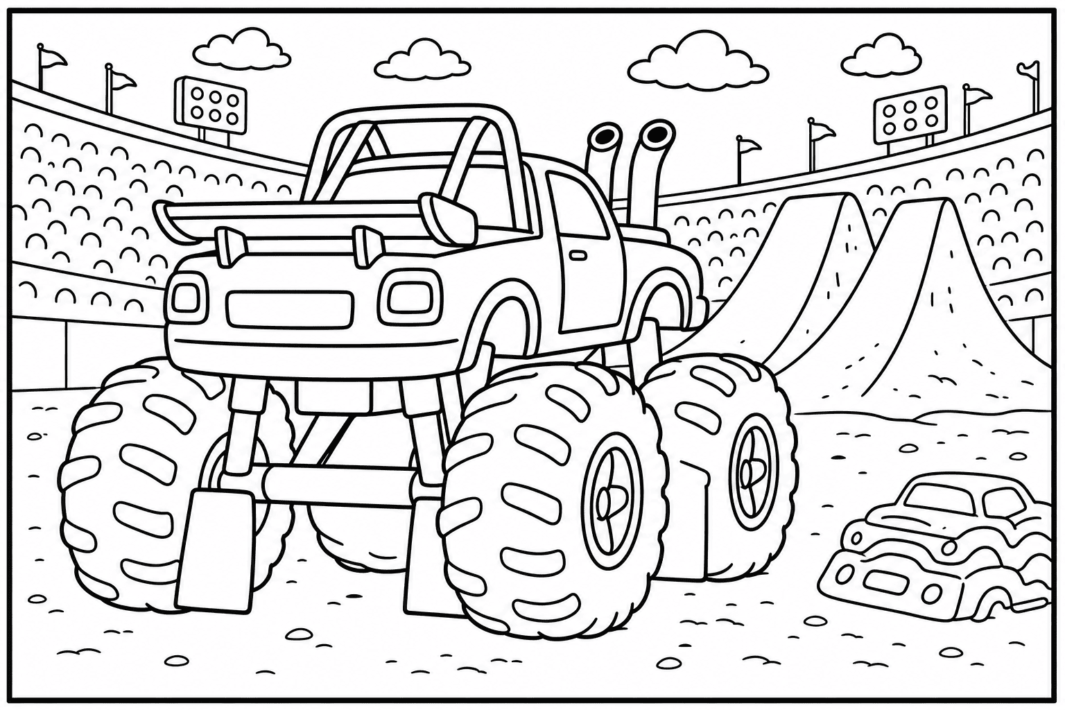 Race Car Monster Truck coloring page
