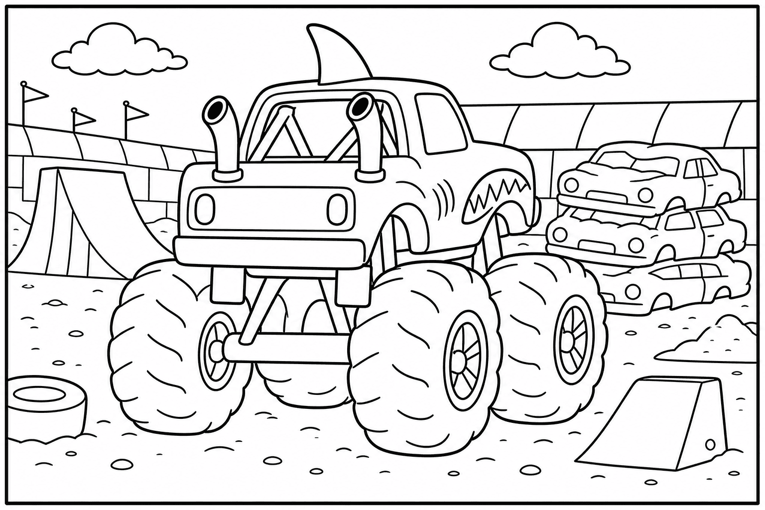 Shark Monster Truck coloring page