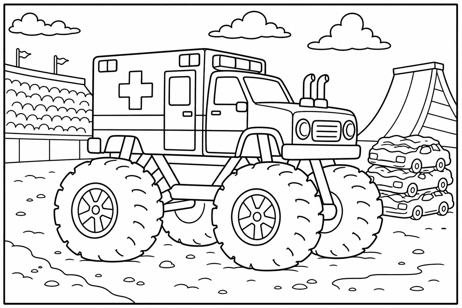 Ambulance Monster Truck coloring page