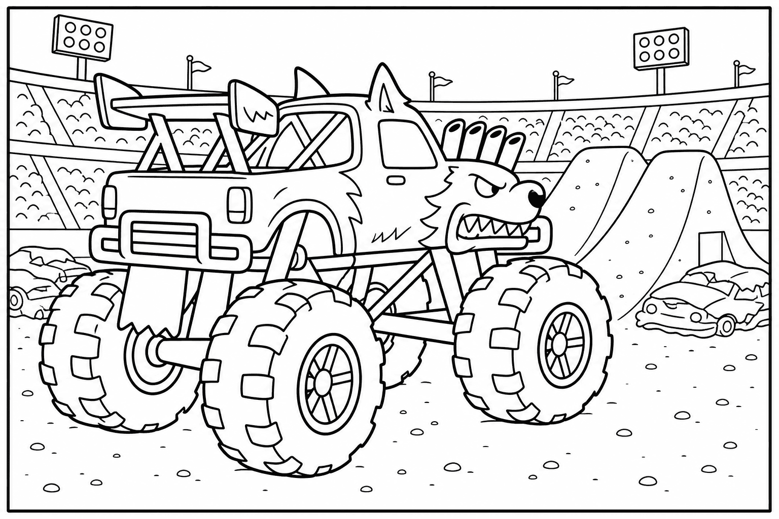 Wolf Monster Truck coloring page