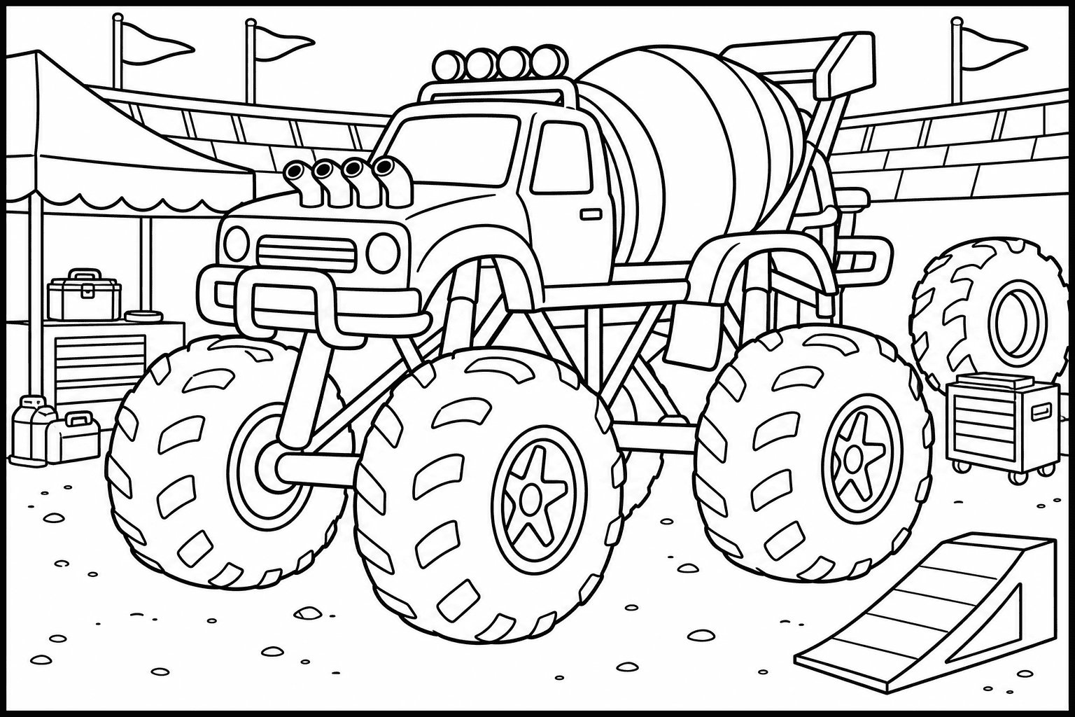 Cement Mixer Monster Truck coloring page