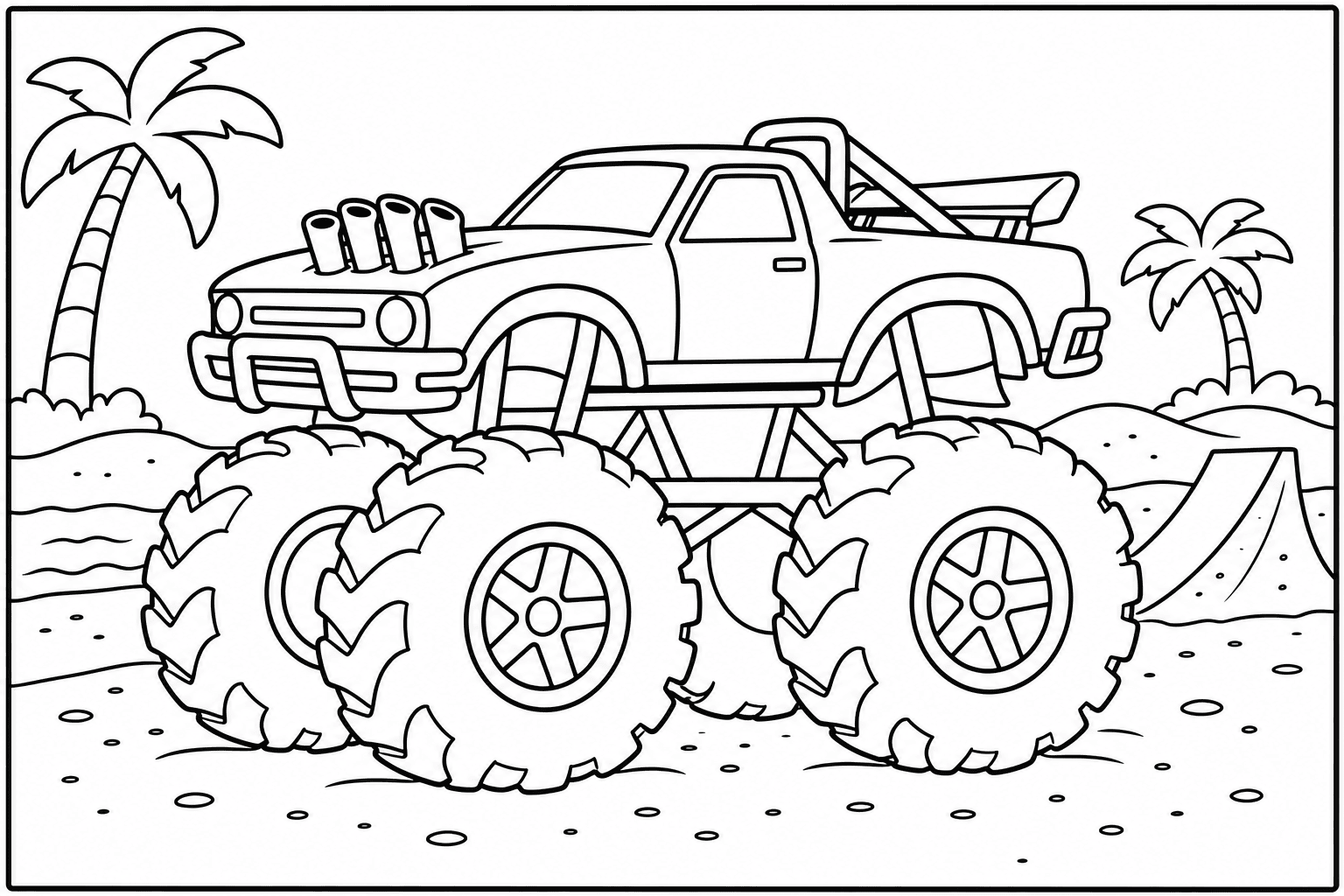 Muscle Car Monster Truck coloring page