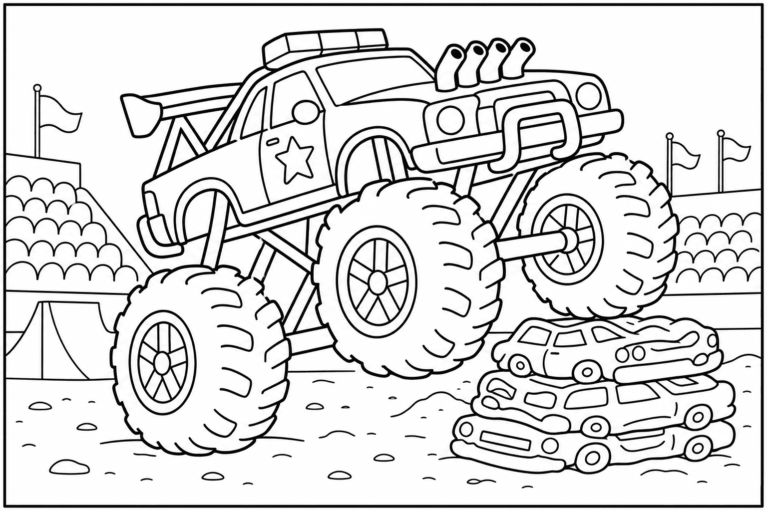 Police Car Monster Truck coloring page from the Monster Trucks Edition book