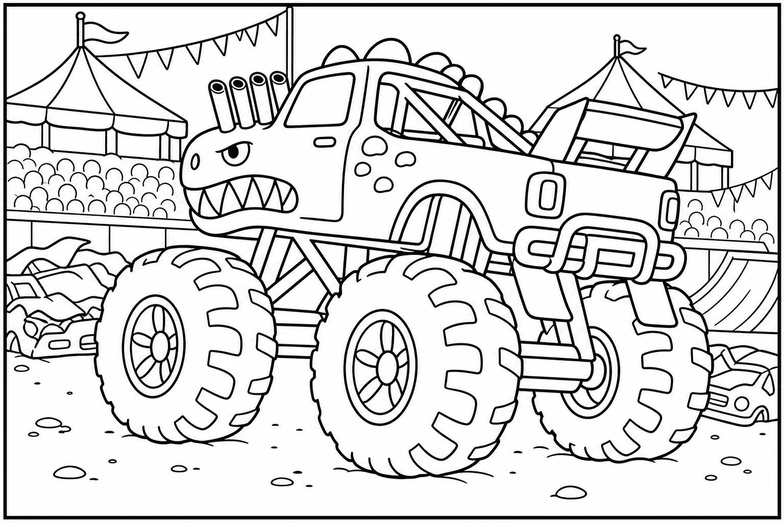 T-Rex Dinosaur Monster Truck coloring page from the Monster Trucks Edition book