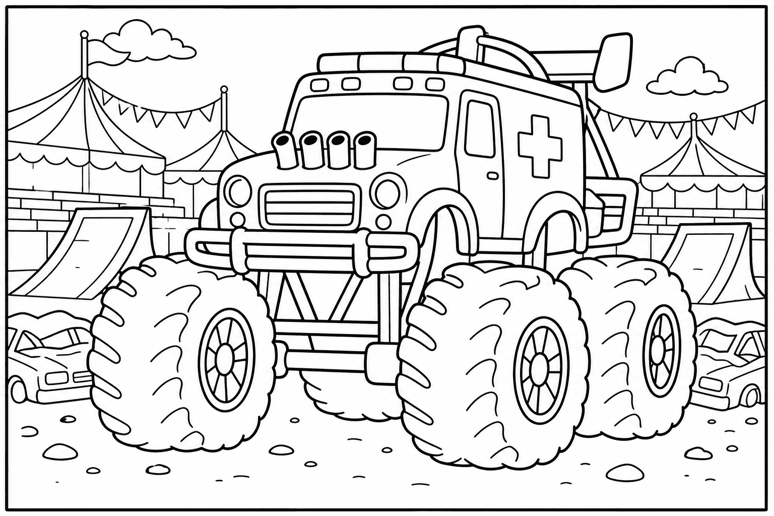 Ambulance Monster Truck coloring page from the Monster Trucks Edition book