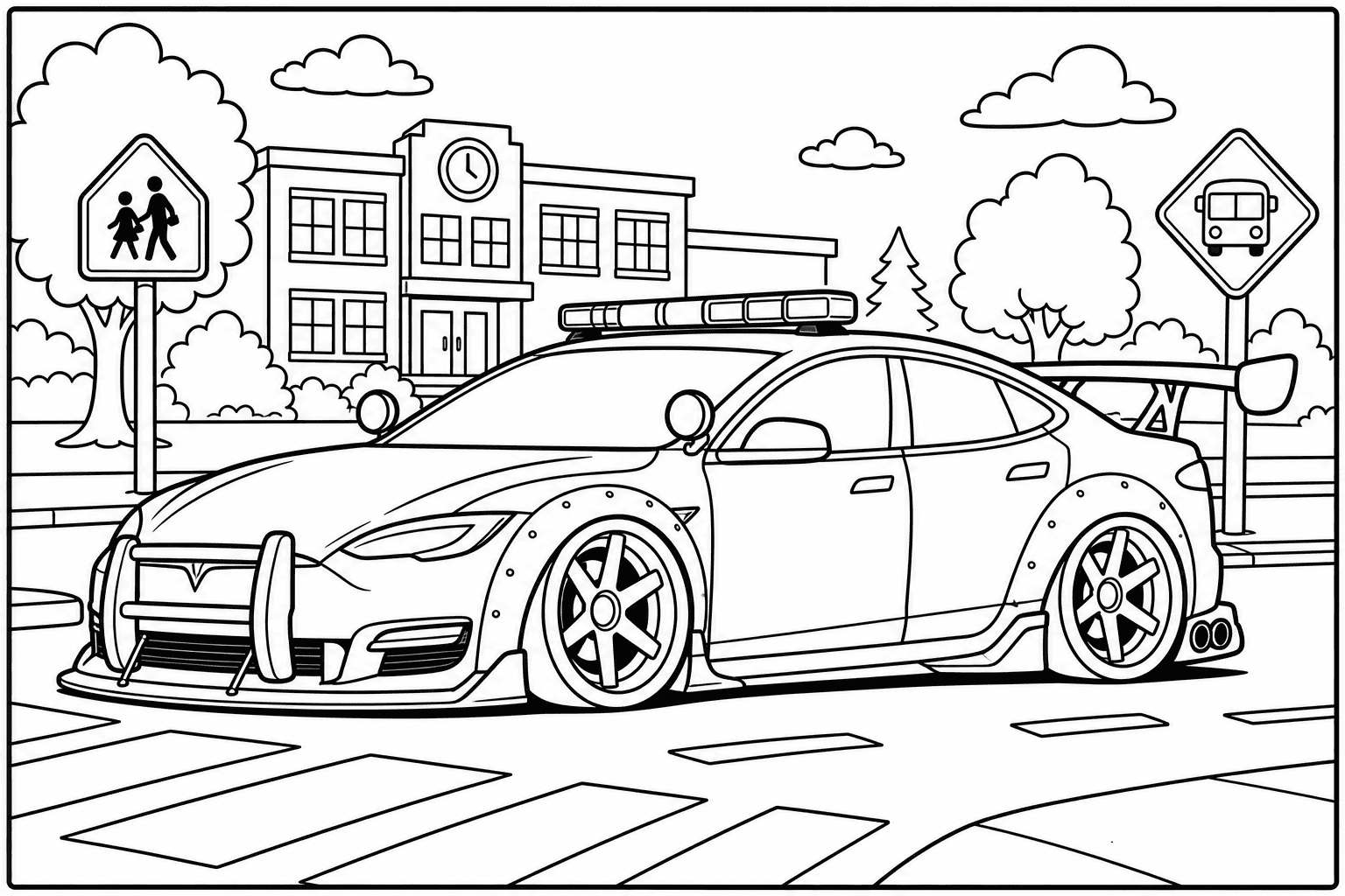 Tesla Model S Performance Police Spec coloring page