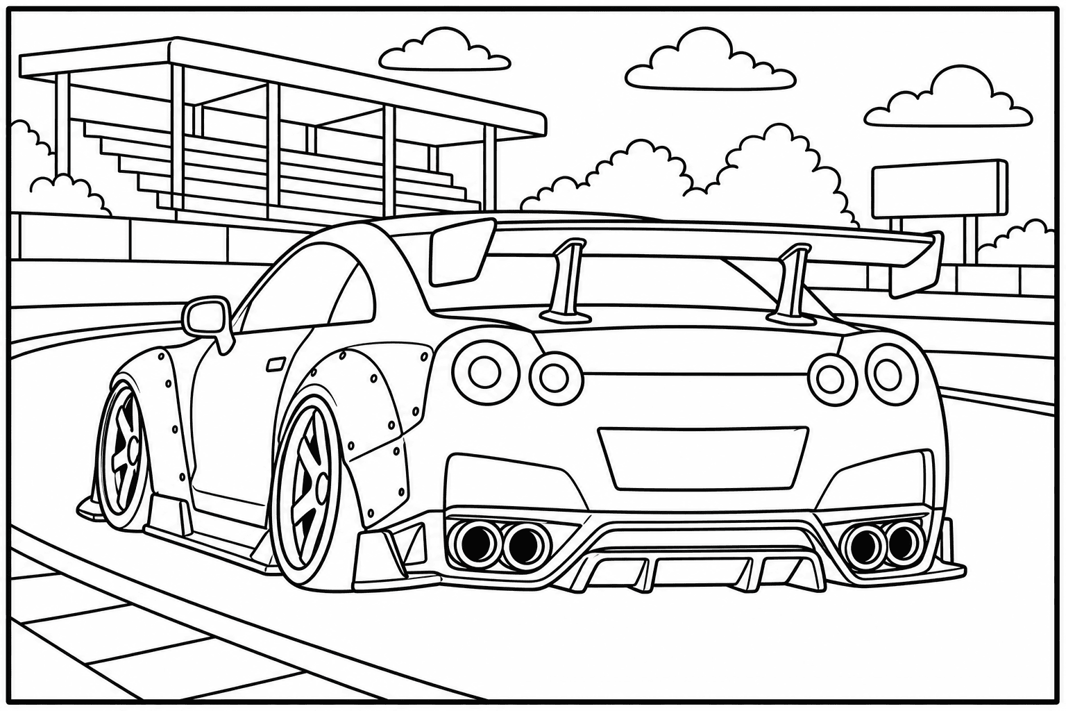 Nissan GT-R coloring page from the Tuned Cars Edition book