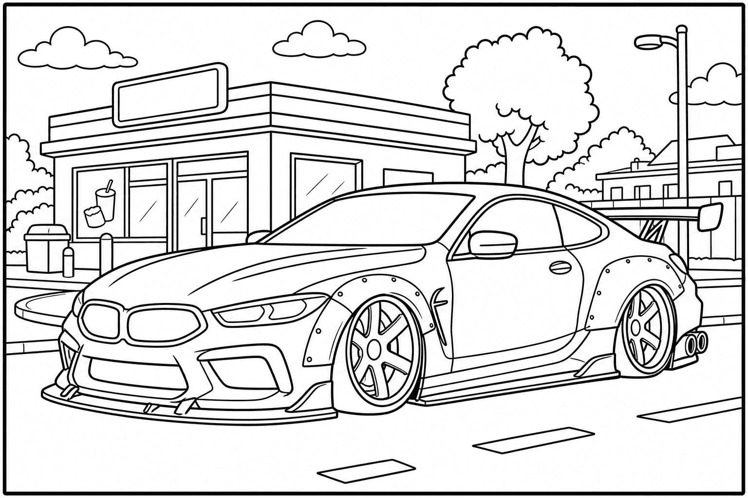 BMW M8 Competition Coupe coloring page from the Tuned Cars Edition book