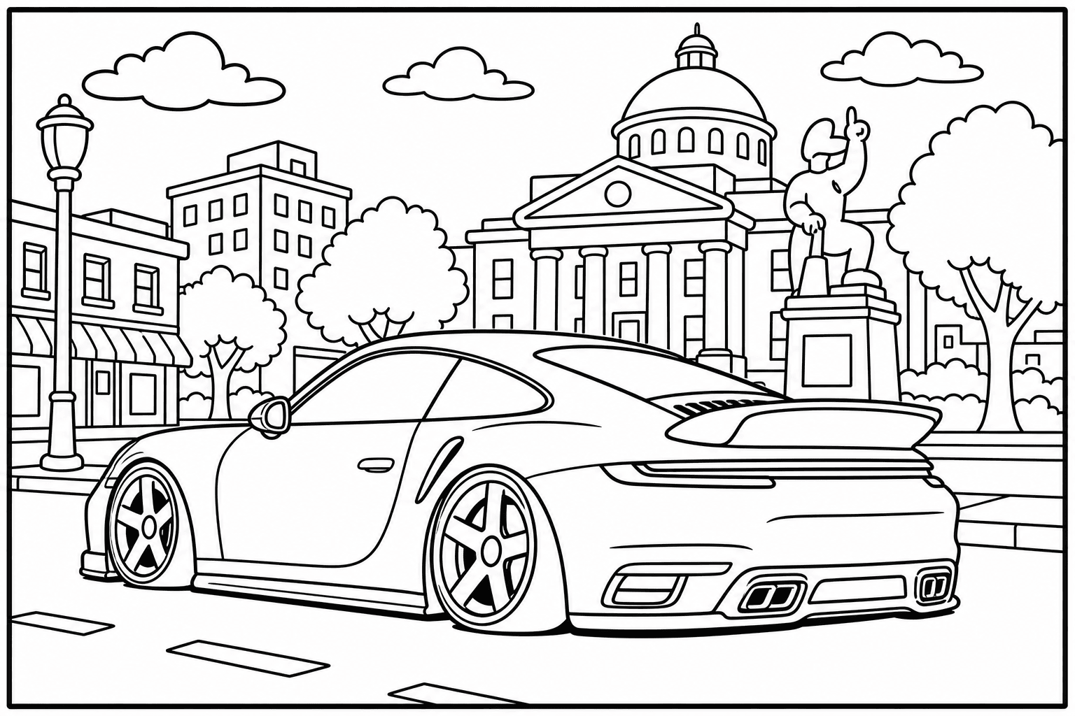 Porsche 911 Turbo S 992 coloring page from the Tuned Cars Edition book