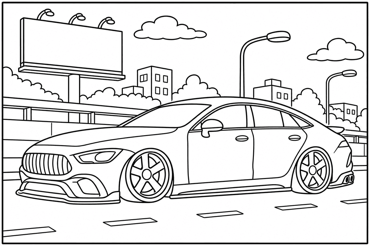 Mercedes-AMG GT 63 S 4-Door coloring page from the Tuned Cars Edition book