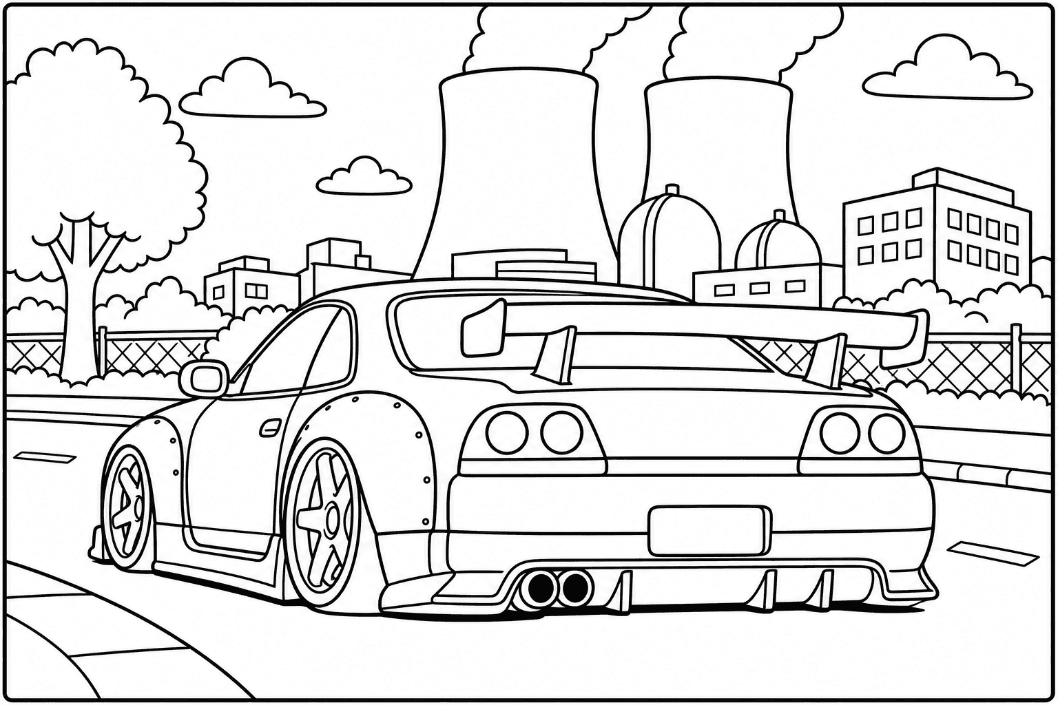 Nissan Skyline GT-R R33 coloring page from the Tuned Cars Edition book