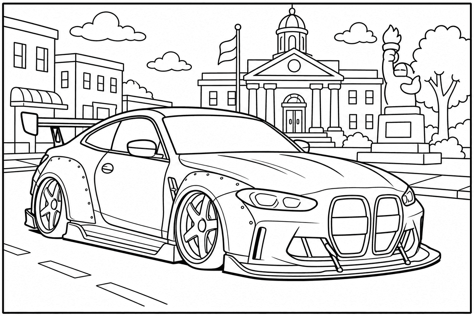 BMW M4 CSL G82 coloring page from the Tuned Cars Edition book