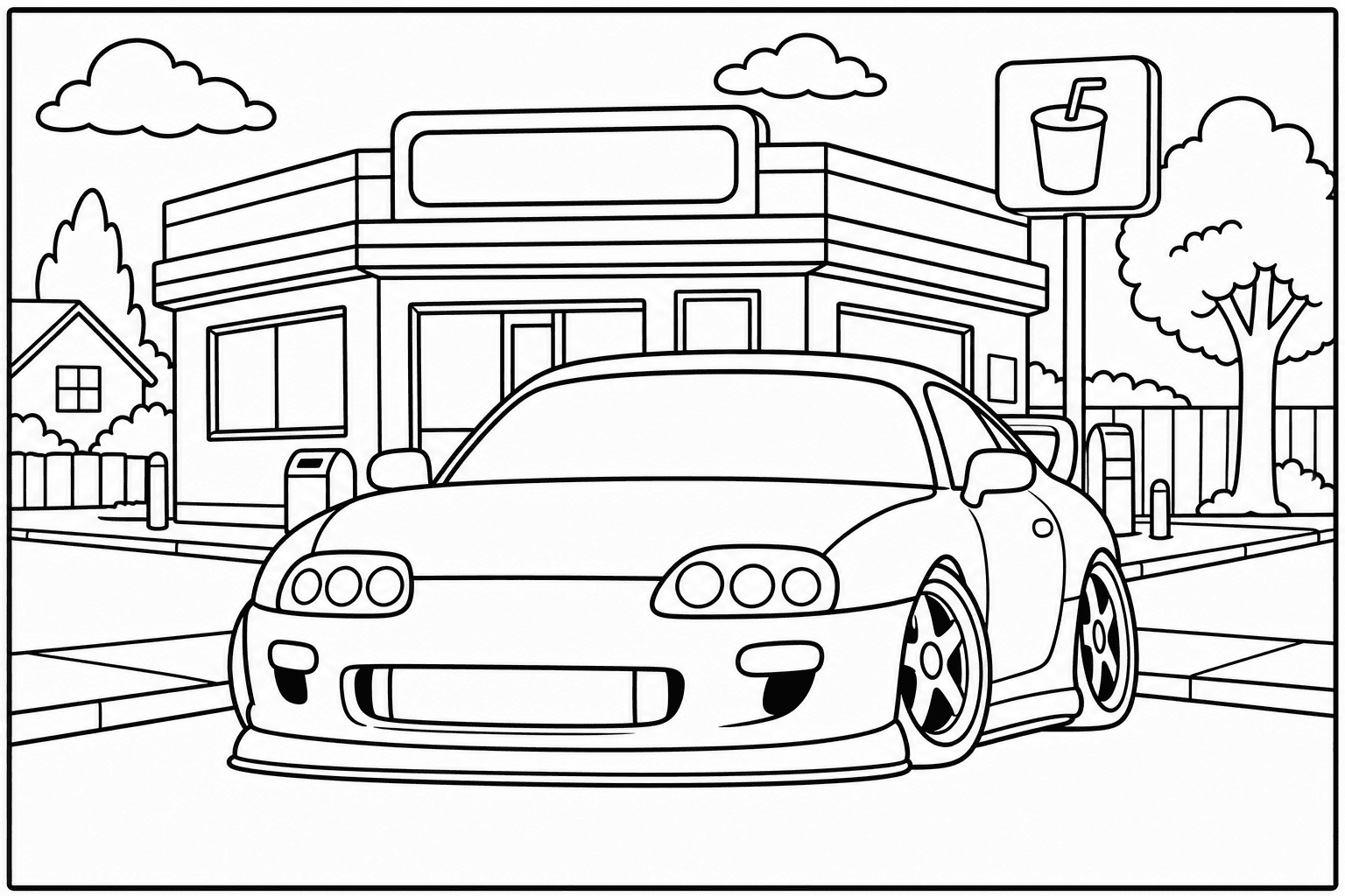 Toyota Supra MK4 coloring page from the Tuned Cars Edition book