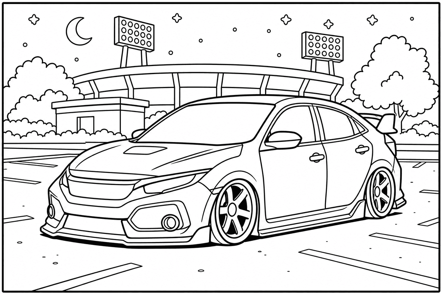 Honda Civic Type R FK8 coloring page from the Tuned Cars Edition book