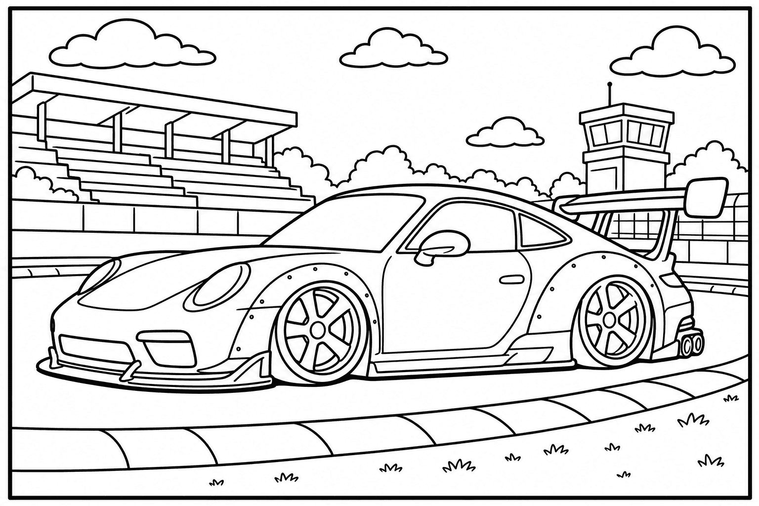 Porsche 911 GT3 992 coloring page from the Tuned Cars Edition book