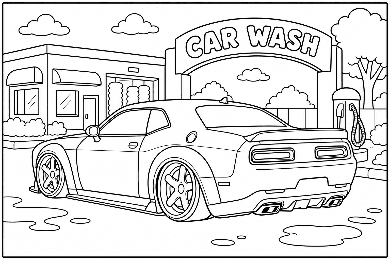 Dodge Challenger SRT Hellcat coloring page from the Tuned Cars Edition book