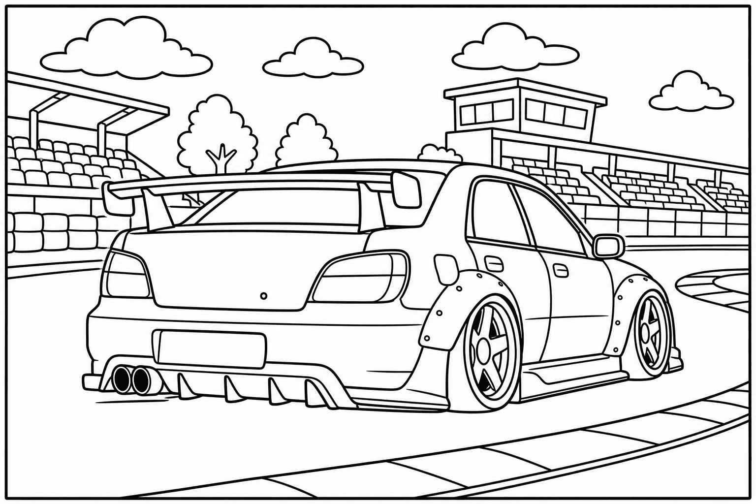 Subaru Impreza WRX STI Hatchback coloring page from the Tuned Cars Edition book