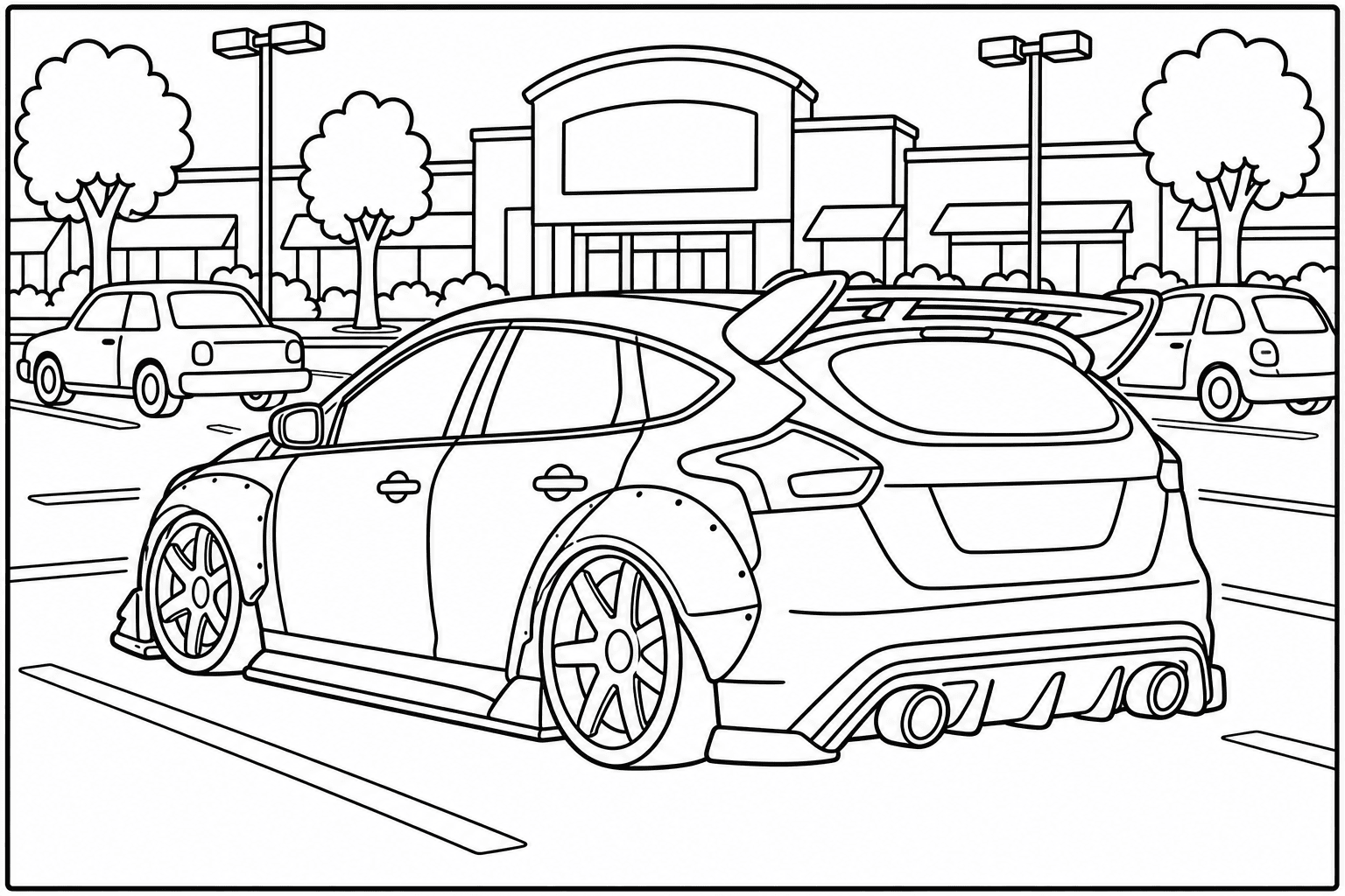 Ford Focus RS Mk3 coloring page from the Tuned Cars Edition book