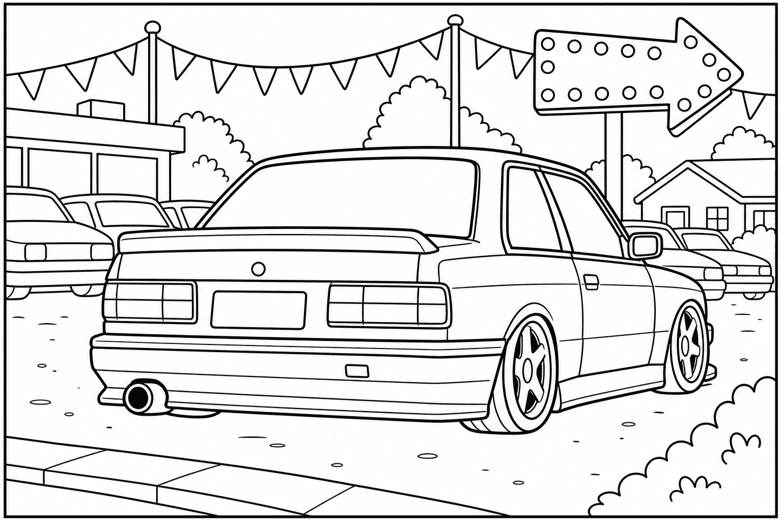 BMW M3 E30 coloring page from the Tuned Cars Edition book
