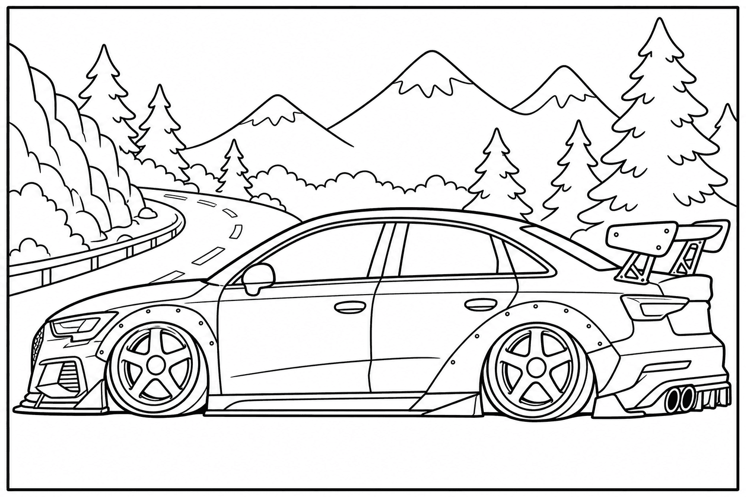 Audi RS3 Sedan coloring page from the Tuned Cars Edition book